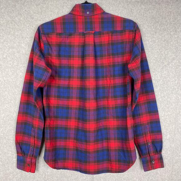Todd Snyder Shirt Mens XS Red Blue Plaid Cotton Flannel Long Sleeve Button Down - Picture 3 of 7